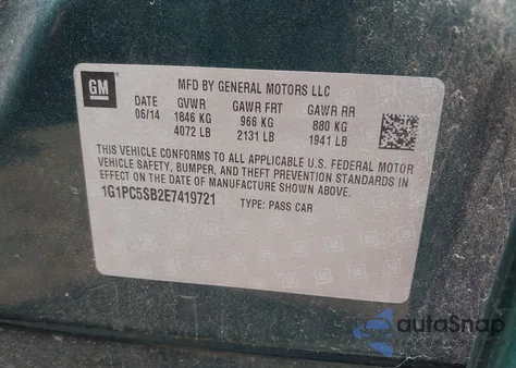 2014 Chevrolet Cruze 1Lt Auto from USA, damaged, VIN 1G1PC5SB2E7419721